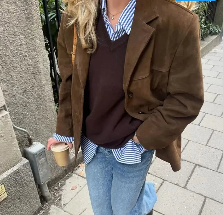 ‏ז׳קט חום - PEBBLE￼