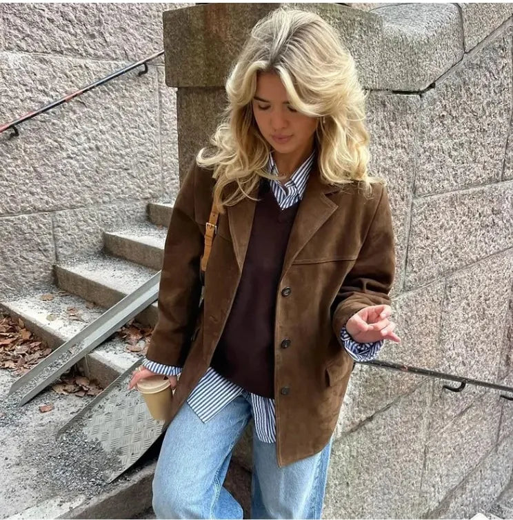 ‏ז׳קט חום - PEBBLE￼